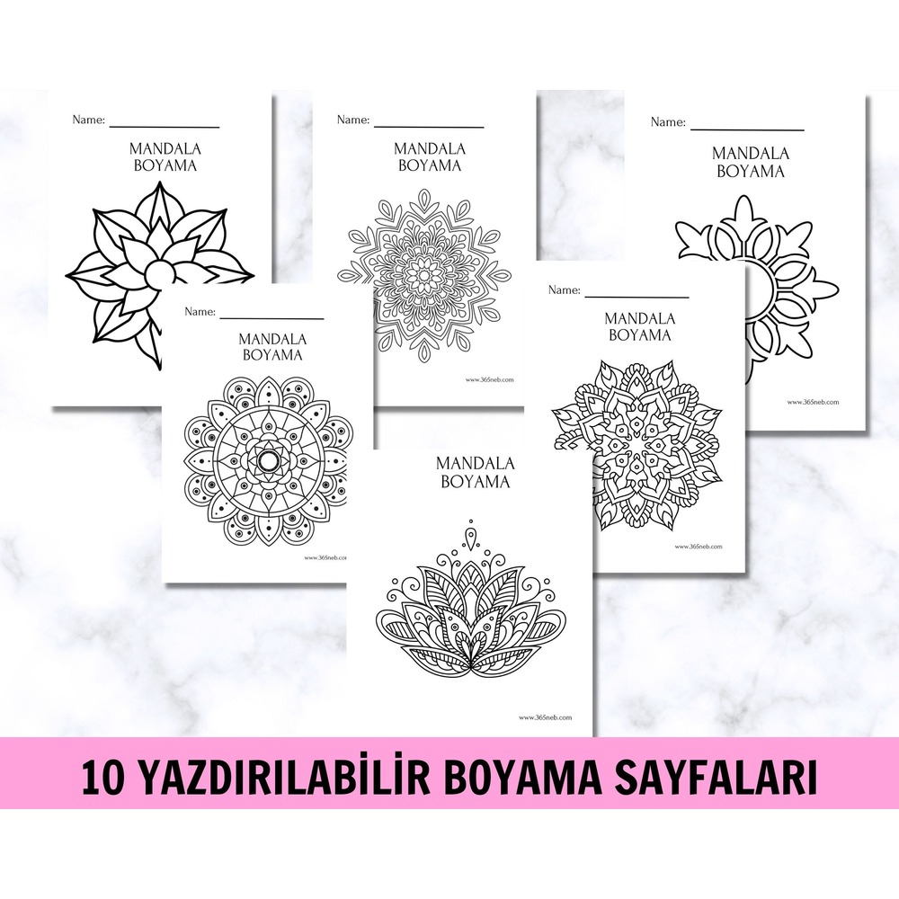 Çocuklar için Mandala Boyama Sayfaları |10 Kolay Mandala Boyama Sayfası | Basit Mandala, PDF