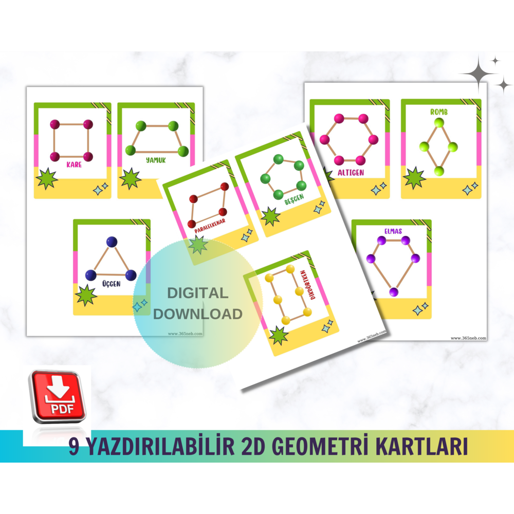 Oyun Hamuru ve Geometri|Görsel Kartlar|Kürdan ve Oyun Hamuru 2B Şekiller