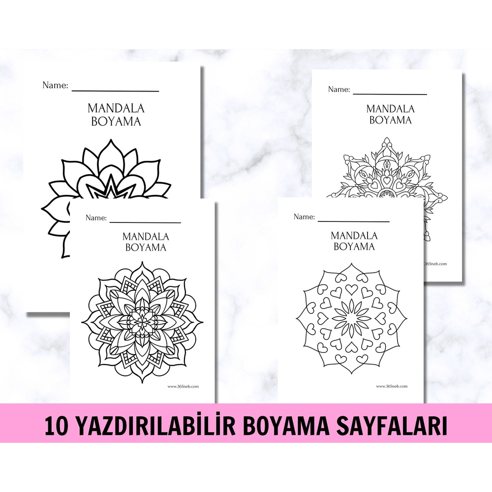 Çocuklar için Mandala Boyama Sayfaları |10 Kolay Mandala Boyama Sayfası | Basit Mandala, PDF