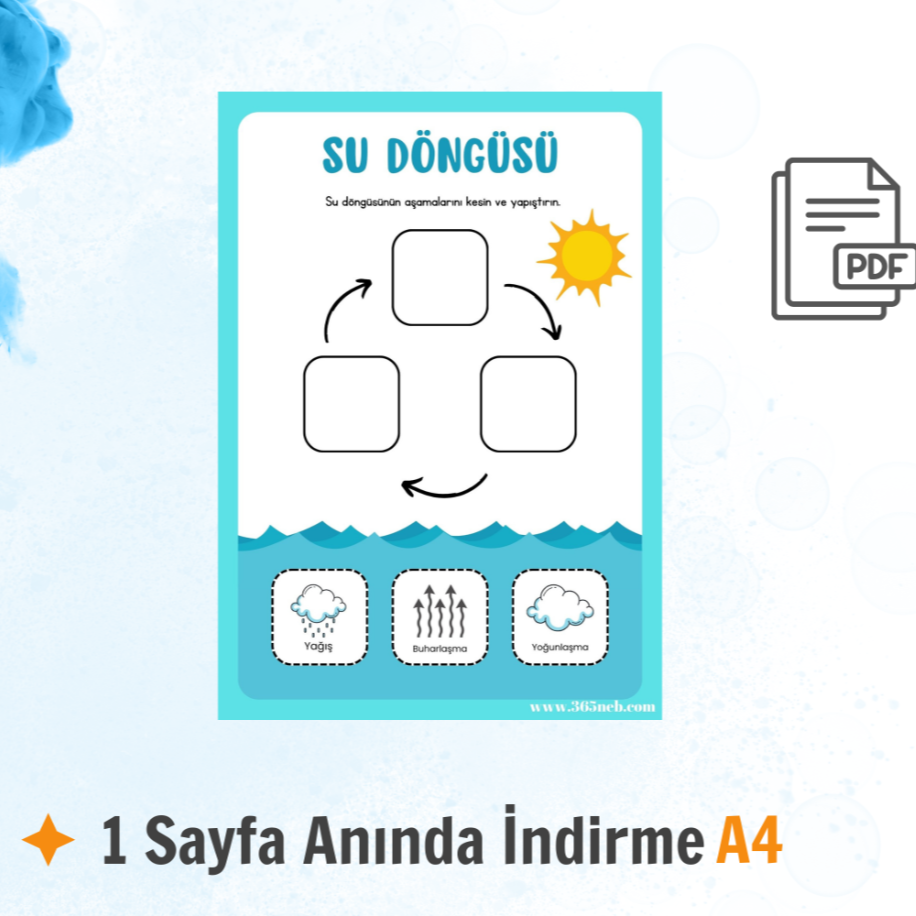 Yağmur Döngüsü Etkinliği | Su Yaşam Döngüsü |Okul Öncesi Yazdırılabilir Etkinlik