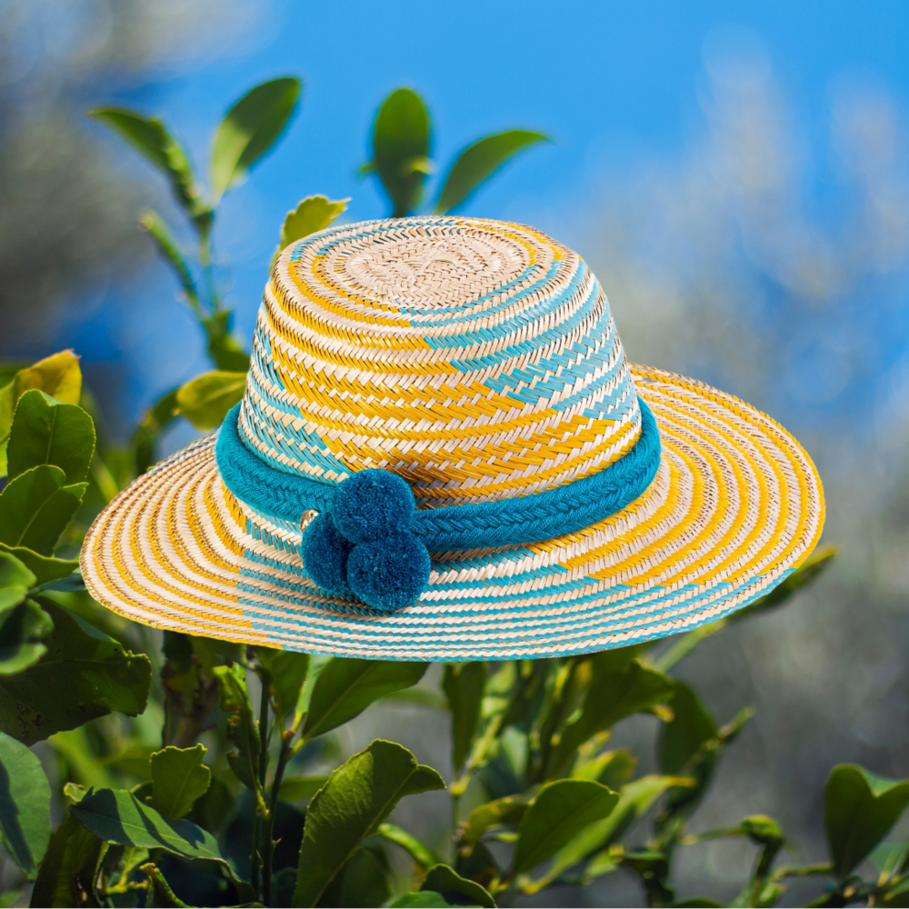 AiA Yellow&Turquoise Pompom hat.(AiA Sarı&Turkuaz Ponponlu Şapka)