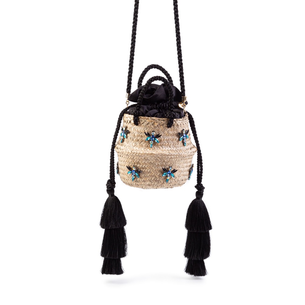 Black Butterfly Basket Bag (Siyah Kelebek & Mavi Kristal Sepet Çanta)