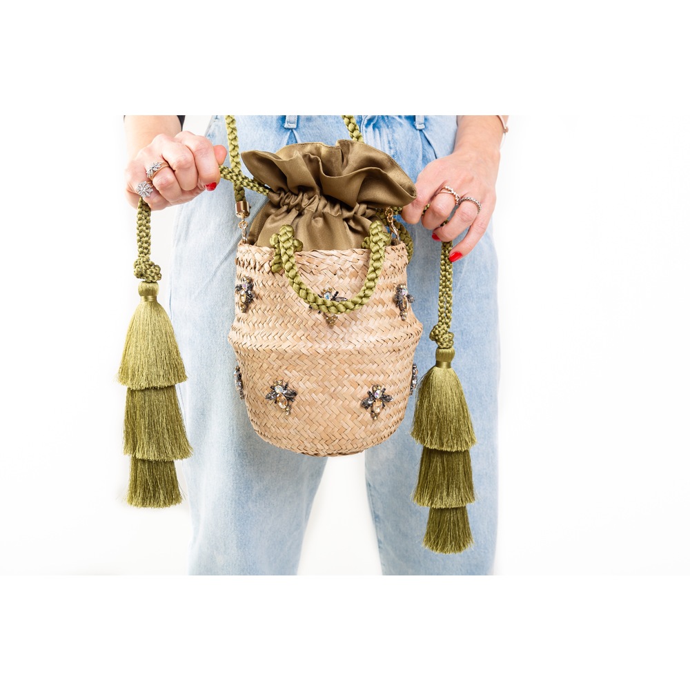 Khahi Green Bee Basket Bag (Haki Yeşil Arı Sepet Çanta)