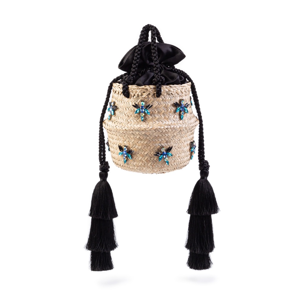Black Butterfly Basket Bag (Siyah Kelebek & Mavi Kristal Sepet Çanta)
