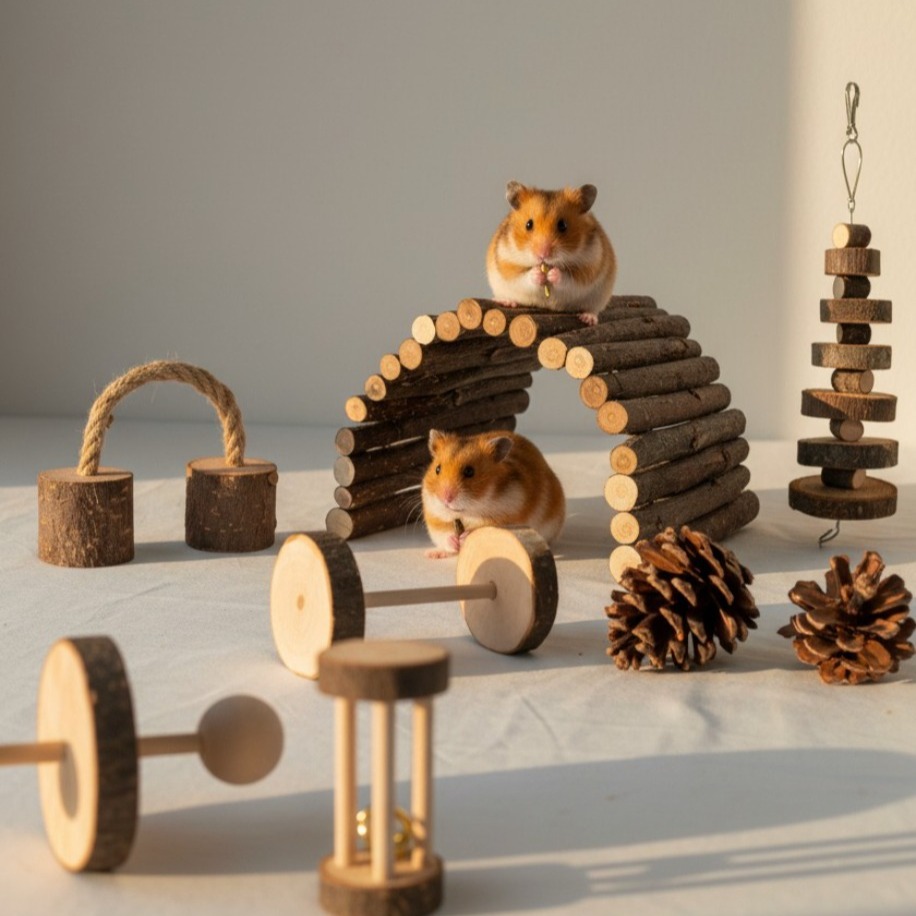 ALYONES 8'li Kemirgen Oyuncak Seti Ahşap Hamster Tavşan Guinea Pig Oyuncağı