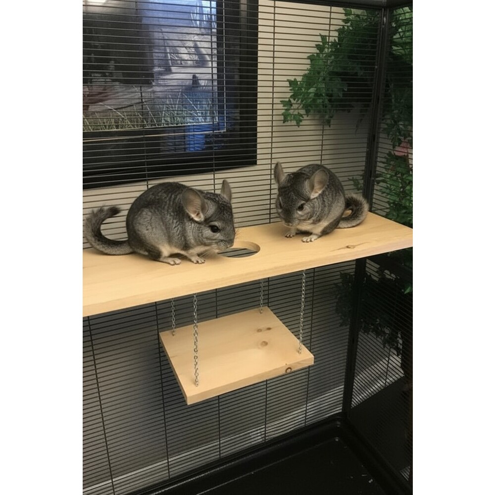 Kurutulmuş Çam Ahşap Chinchilla Platformu – 90 × 15 × 28 × 9, Montaj Aparatlı