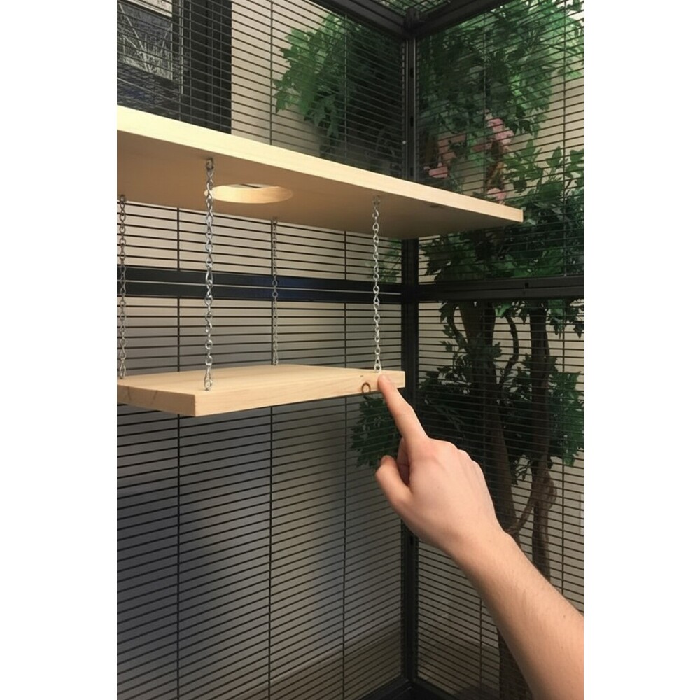 Kurutulmuş Çam Ahşap Chinchilla Platformu – 90 × 15 × 28 × 9, Montaj Aparatlı