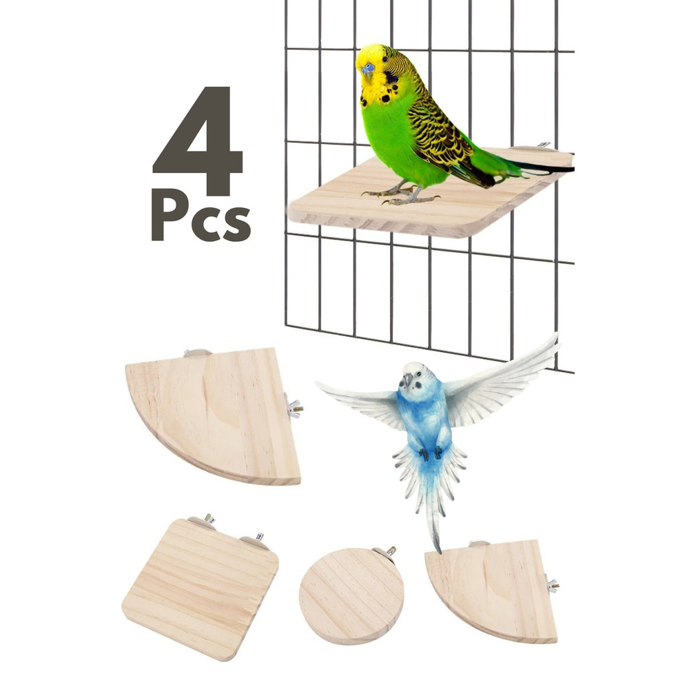4'lü Set Pet Kuş Papağan Ahşap Platformu Standı - Hamster ve Küçük Hayvanlar İçin Oyuncak
