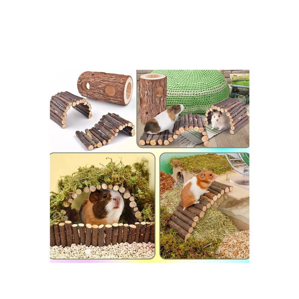 3lü Set Doğal Ahşap Merdiven Köprüsü Ve Orman Içi Boş Ağaç Gövdesi Hamster Egzersiz Kampı