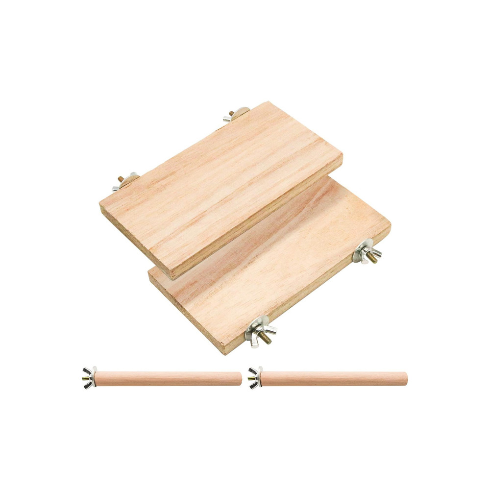 4 PCS Kuş Levrek Standı Platform Oyuncak - Doğal Ahşap Kuş Kafesi Aksesuarları 2 Düz, 2 Digdörtgen