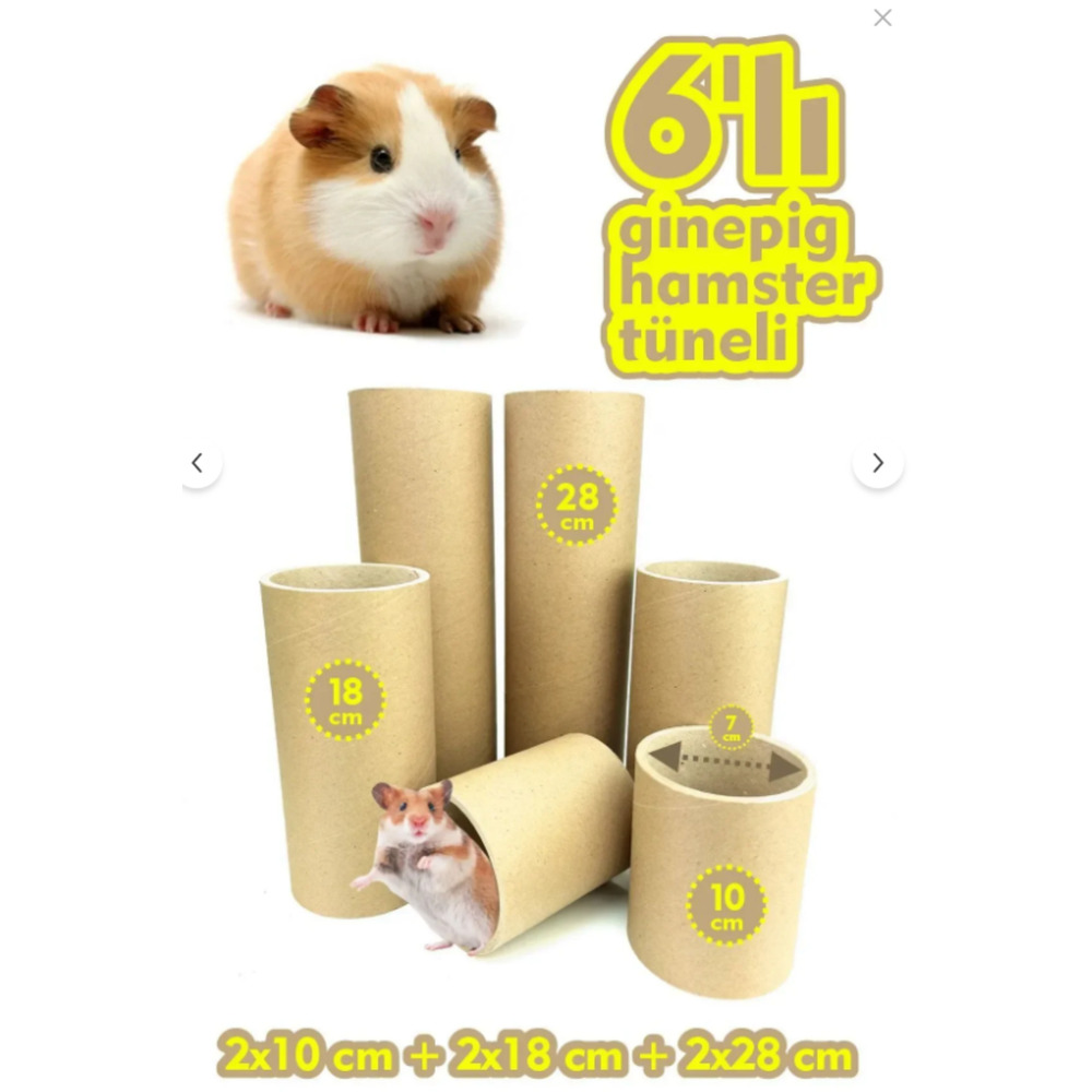6’lı Doğal Kağıt Tünel Seti – Ginepig, Hamster ve Kemirgenler için Çevre Dostu Oyun Tüneli
