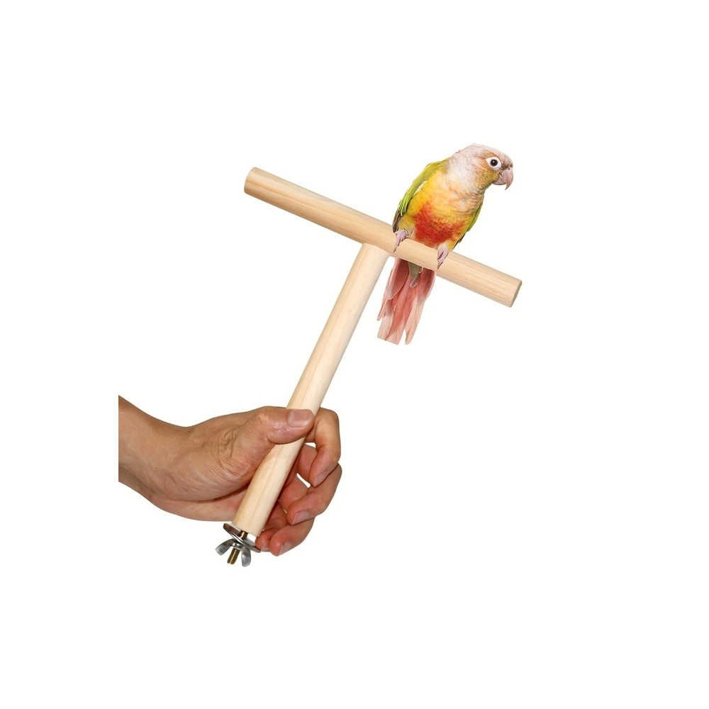 19.99cm T-Şekilli Ahşap Kuş Platformu - Küçük ve Orta Boy Papağanlar İçin