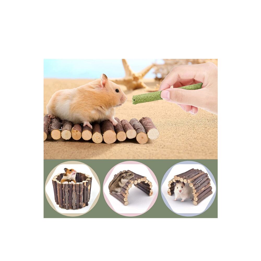 3lü Set Doğal Ahşap Merdiven Köprüsü Ve Orman Içi Boş Ağaç Gövdesi Hamster Egzersiz Kampı