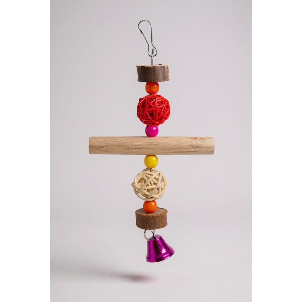 Kuş Oyuncağı | 18 cm Ahşap ve Metal Aksesuarlı Oyuncak | Kuş Kafesi Eğlence Seti