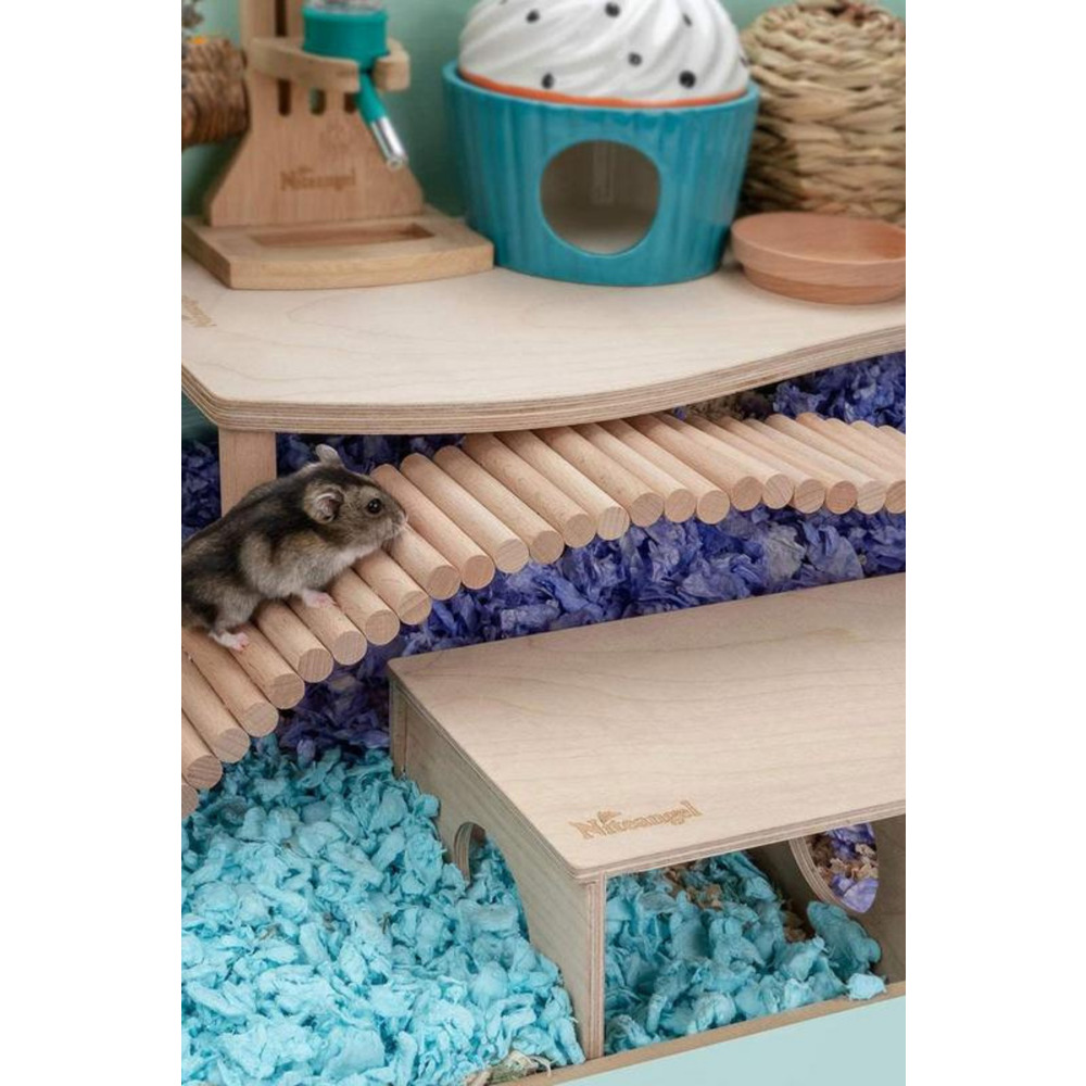 Doğal Ahşap 40cm Kafes Merdiven - Küçük Hayvanlar ve Sürüngenler İçin Tırmanma Köprüsü