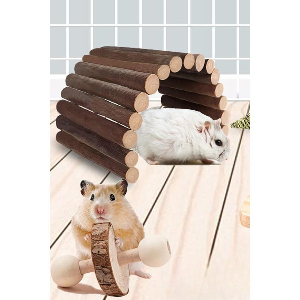 Doğal Ahşap Kemirgen Seti (6 Parça) - Hamster, Gine Pig, Tavşan, Çinçilla için Kafes Aksesuarları