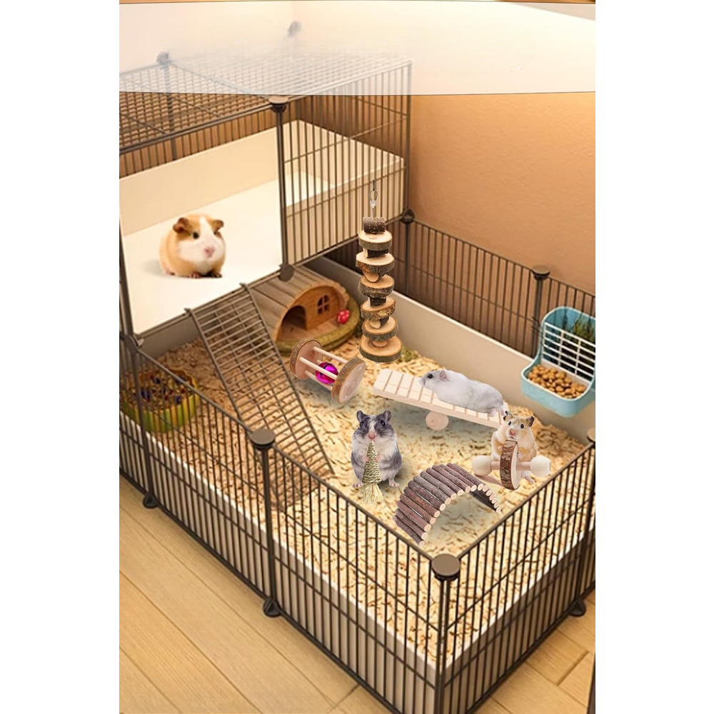Doğal Ahşap Kemirgen Seti (6 Parça) - Hamster, Gine Pig, Tavşan, Çinçilla için Kafes Aksesuarları