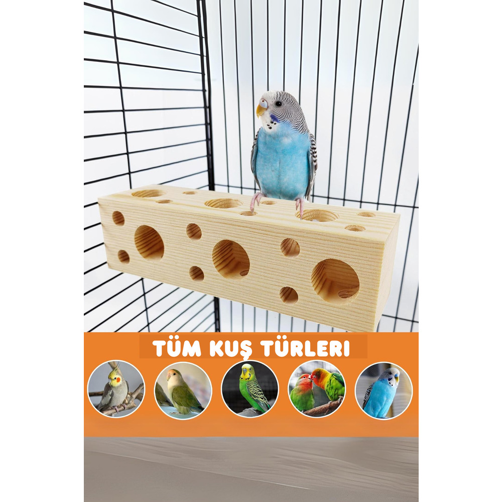 Kuş Ahşap Blok Çiğneme Oyuncağı – Papağan, Muhabbet Kuşu ve Hamster İçin Doğal ve Güvenli