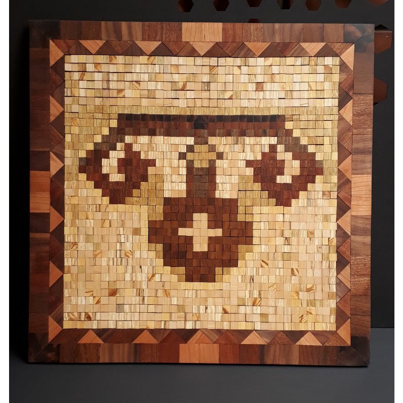 Ram's horn, Wood mosaic, 1408 pieces.