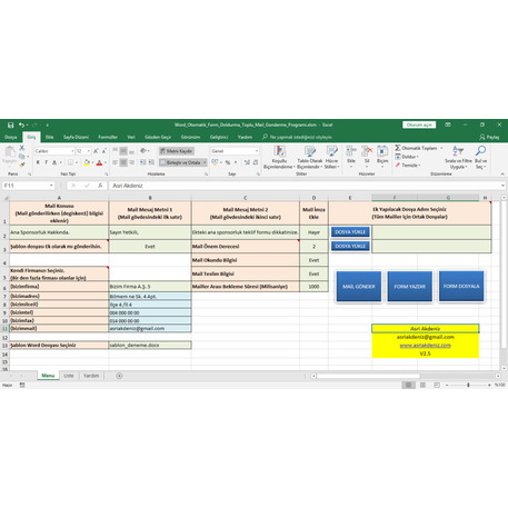 Word Otomatik Form Doldurma Toplu Mail Gönderme Programı