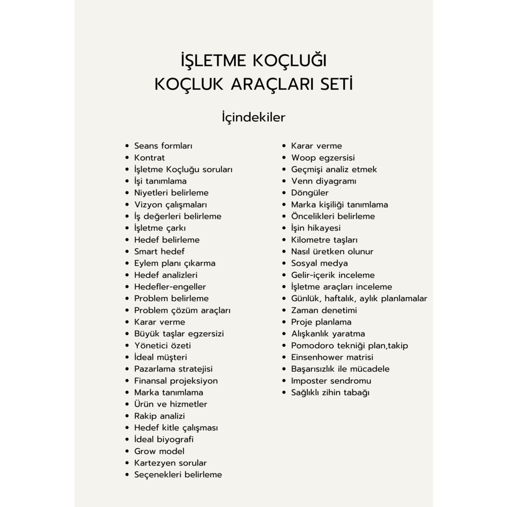 İşletme Koçluğu Araçları Seti - Canva Şablonu