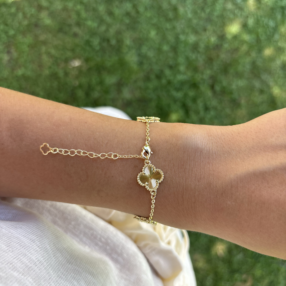 Premium 14 K Gold parlak yonca bileklik 