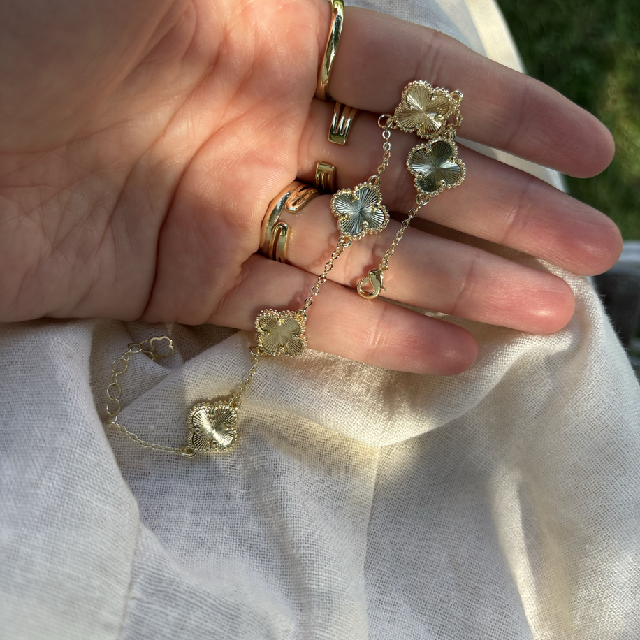 Premium 14 K Gold parlak yonca bileklik 