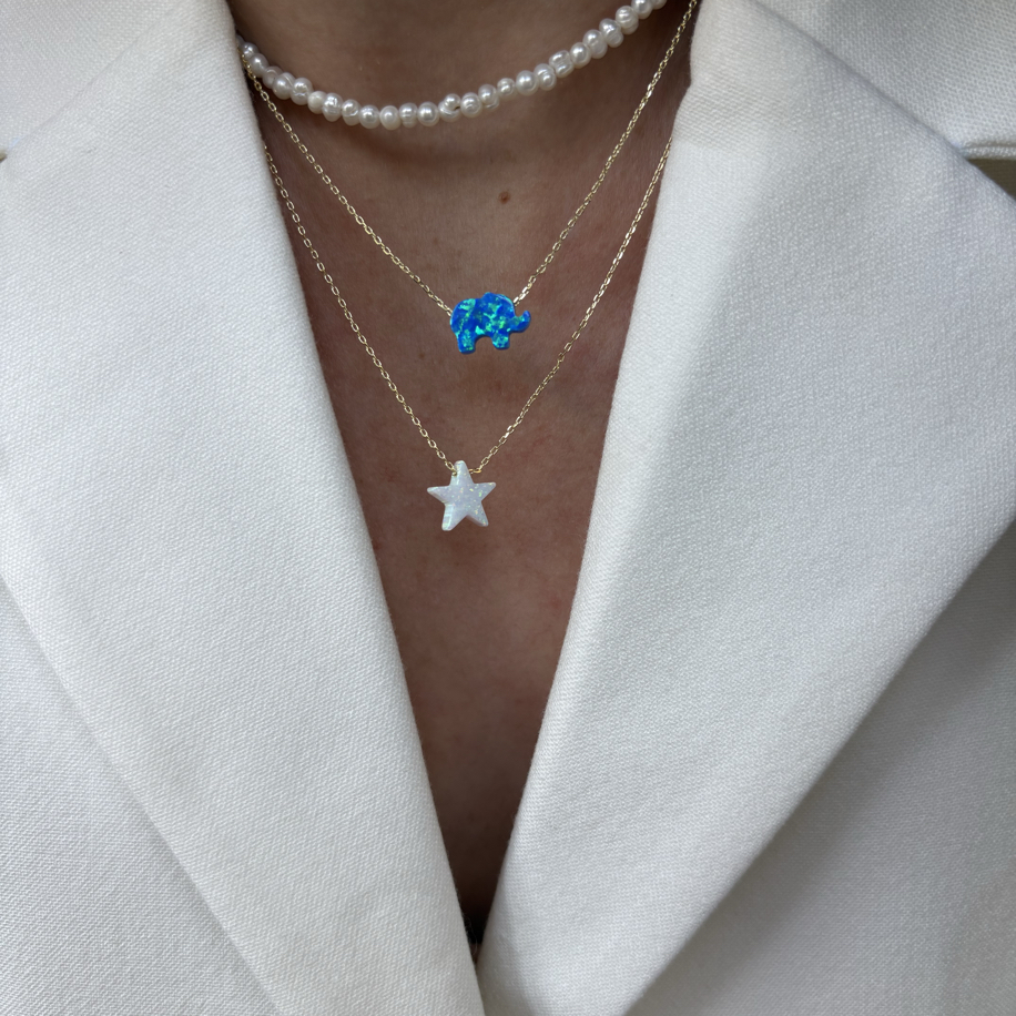 Premium fil model doğal opak taşlı zarif kolye