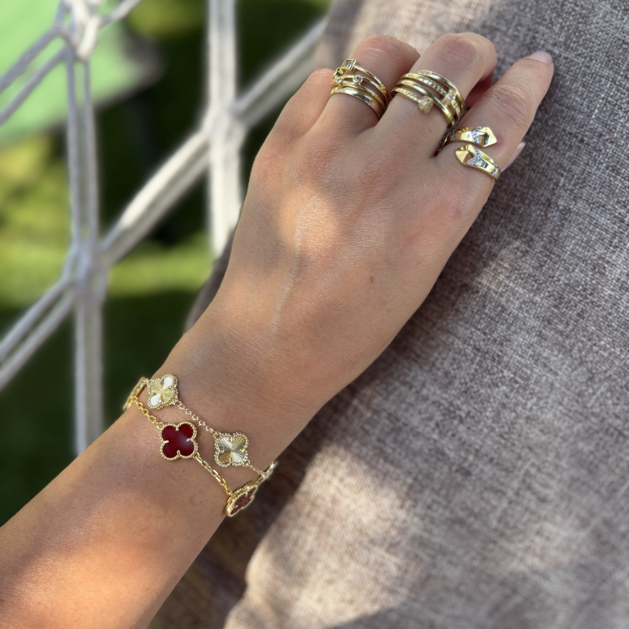 Premium 14 K Gold parlak yonca bileklik 
