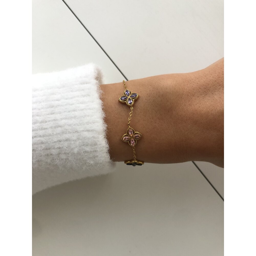 Çelik marka model renkli taşlı çiçek bileklik