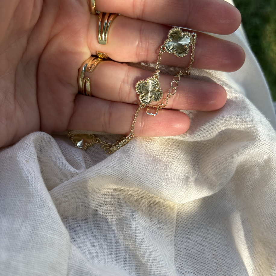 Premium 14 K Gold parlak yonca bileklik 