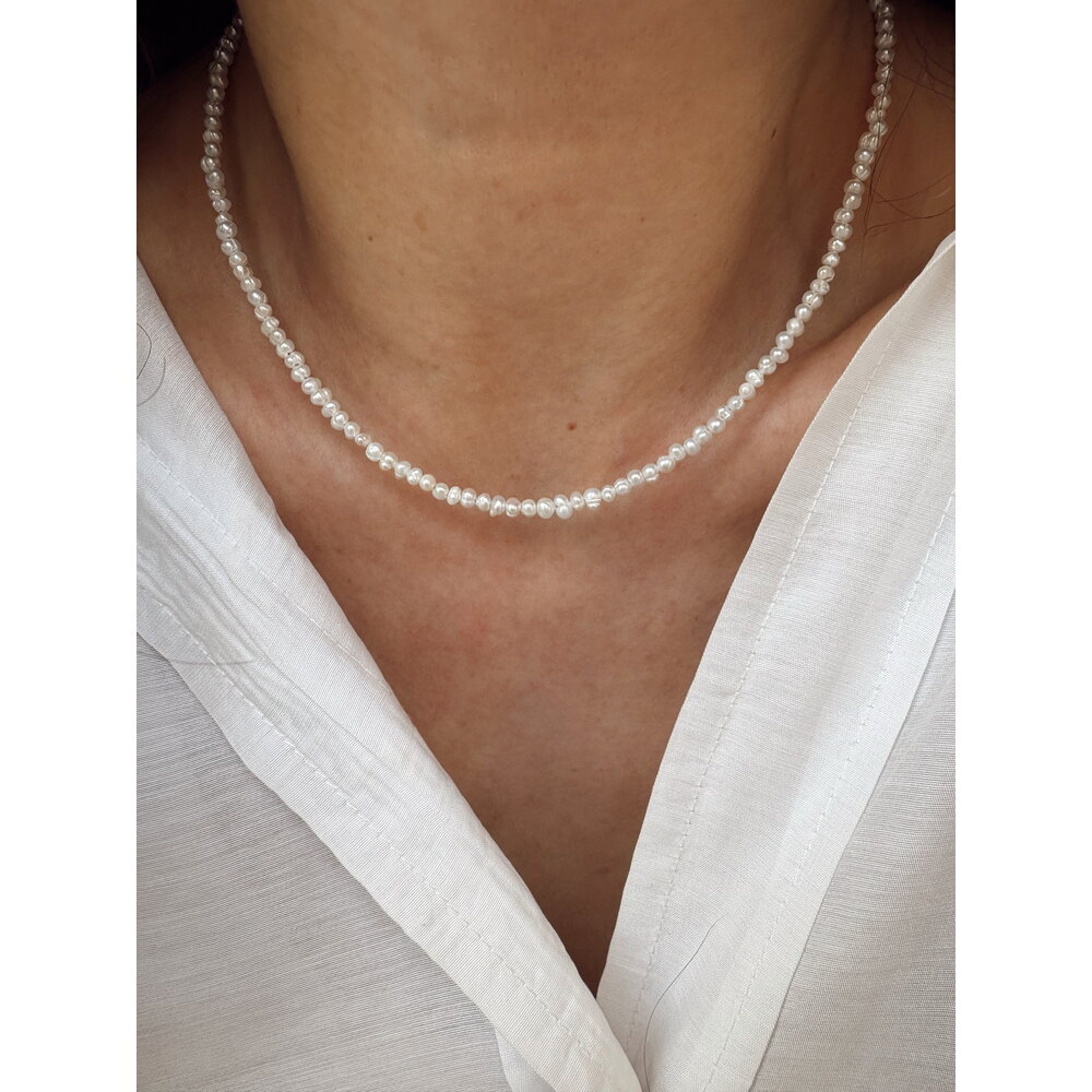 Çelik 2-3 mm KUM MODEL & BAROK İNCİ KOLYE  Pearl Glow – Işıltılı İnci.