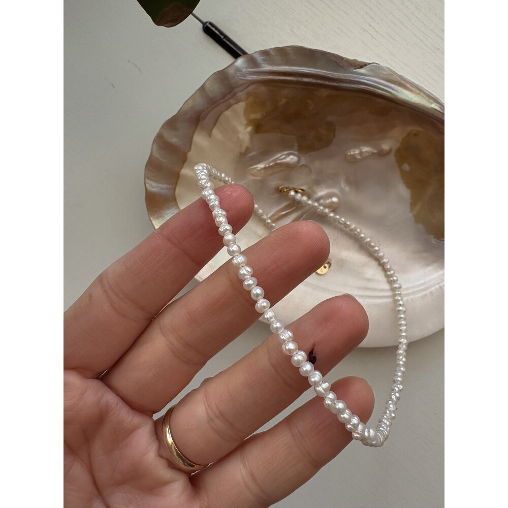 Çelik 2-3 mm KUM MODEL & BAROK İNCİ KOLYE  Pearl Glow – Işıltılı İnci.