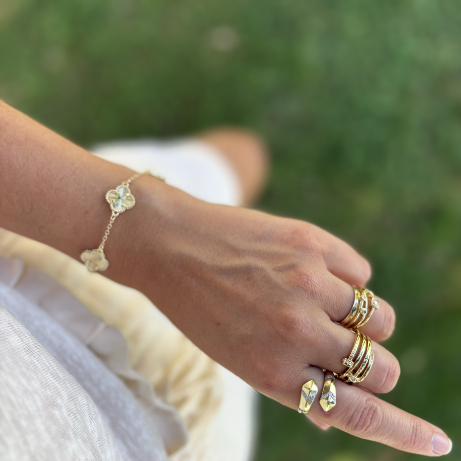 Premium 14 K Gold parlak yonca bileklik 