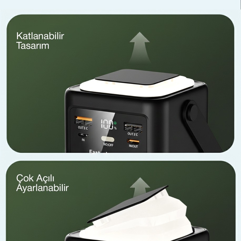 80.000mAh Kamp Lambalı 4 Kablolu Taşınabilir Powerbank görsel 5