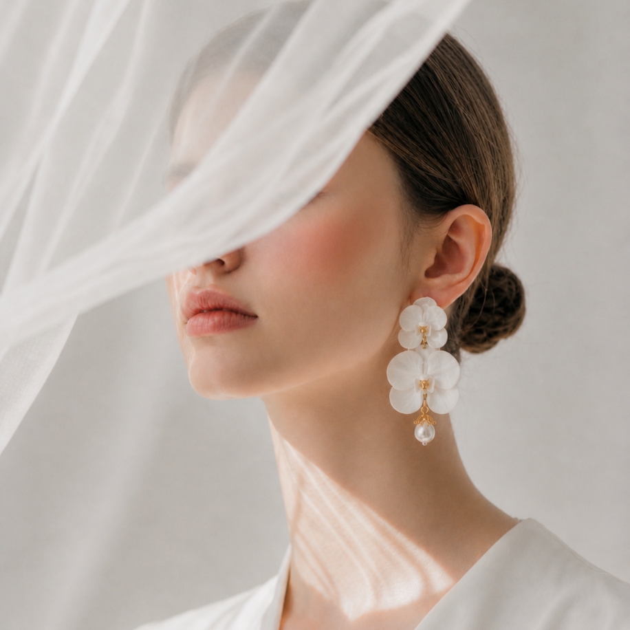 İncili Orkide Küpe 