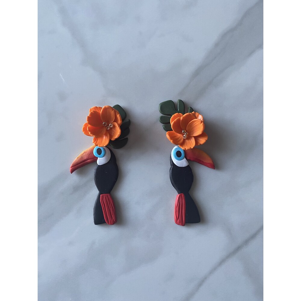 Çiçekli Toucan Küpe