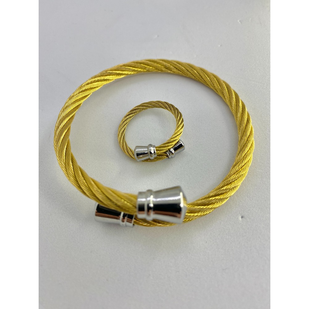 SET20220001-Gold Sade Charm Bileklik - Yüzük-kombin 