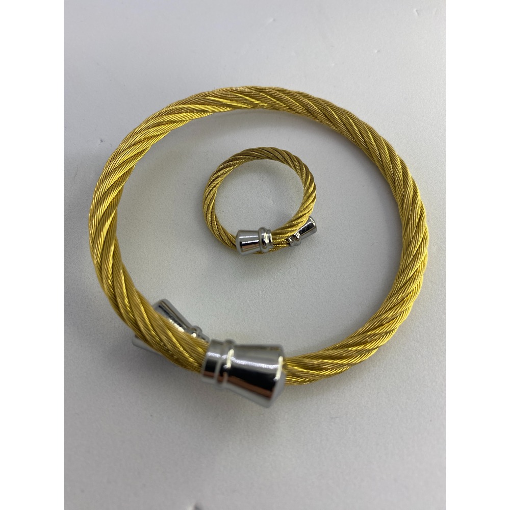 SET20220001-Gold Sade Charm Bileklik - Yüzük-kombin 