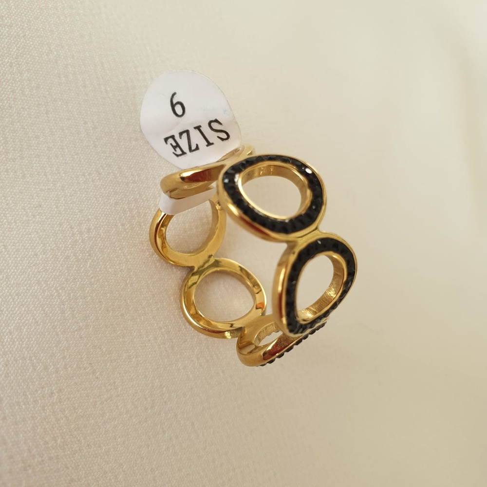 YZK20220005-Gold Siyah Halka Çelik Yüzük beden 7