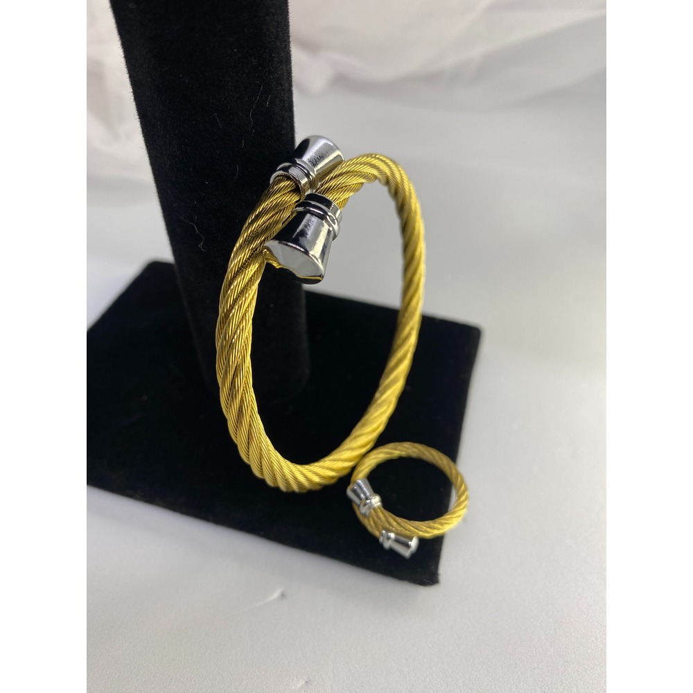 SET20220001-Gold Sade Charm Bileklik - Yüzük-kombin 