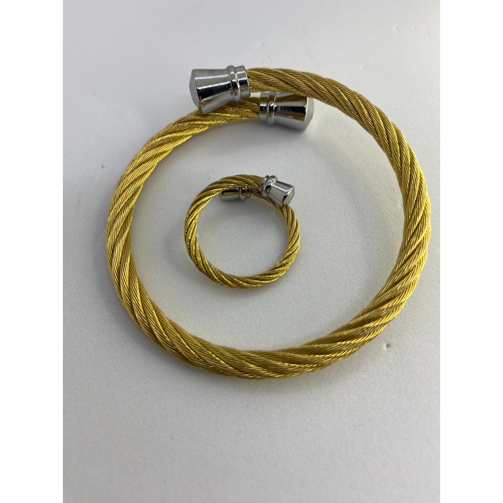 SET20220001-Gold Sade Charm Bileklik - Yüzük-kombin 