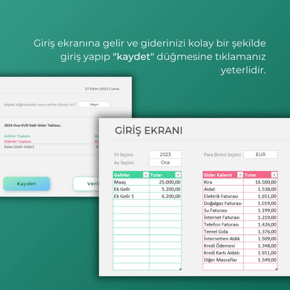 EV TİPİ AYLIK GELİR GİDER DASHBOARD