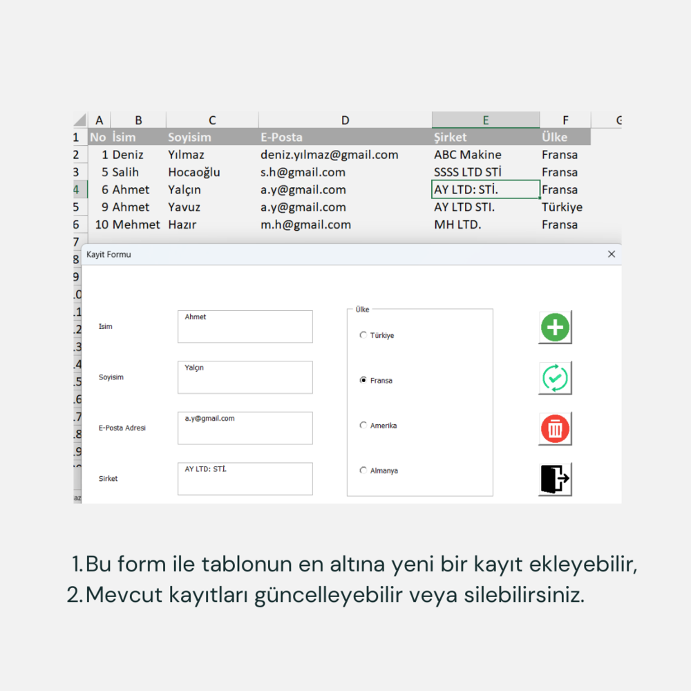 VBA KAYIT FORMU