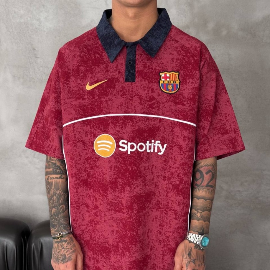 Barcelona Burgundy Retro Polo Oversize T-Shirt