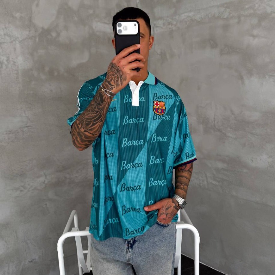 Barcelona Turquoise Retro Polo Yaka T-Shirt