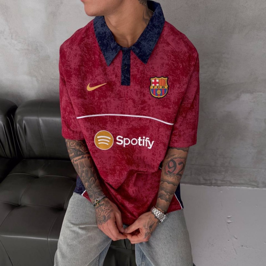 Barcelona Burgundy Retro Polo Oversize T-Shirt