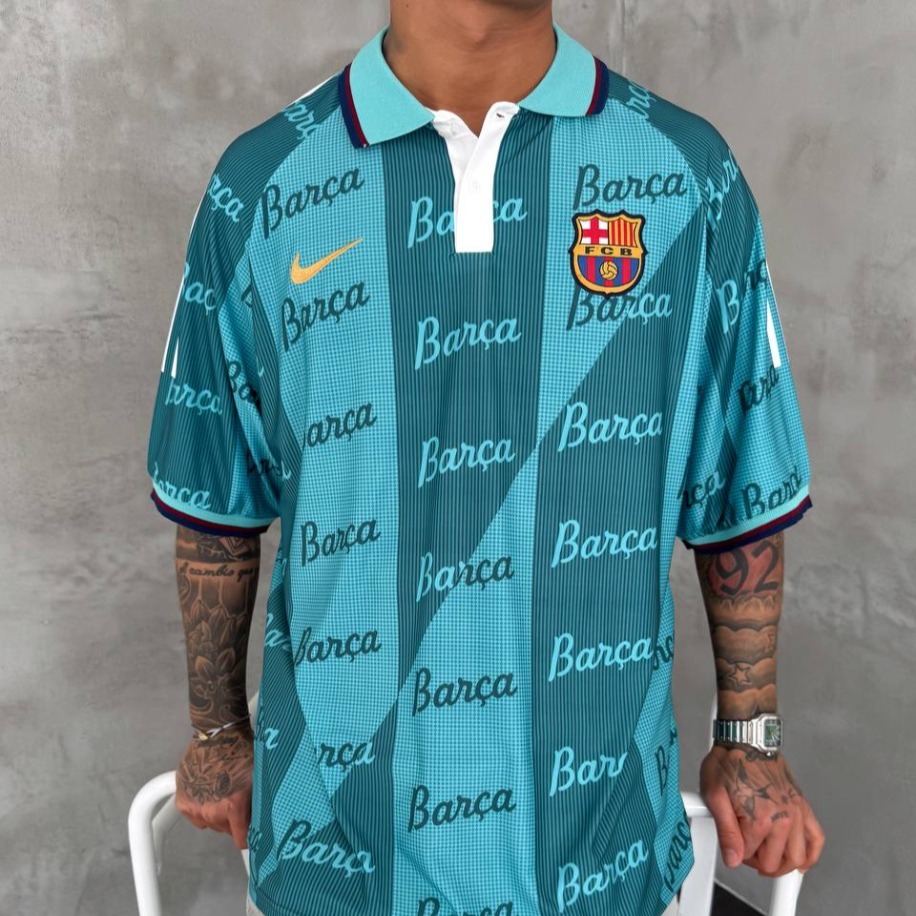 Barcelona Turquoise Retro Polo Yaka T-Shirt