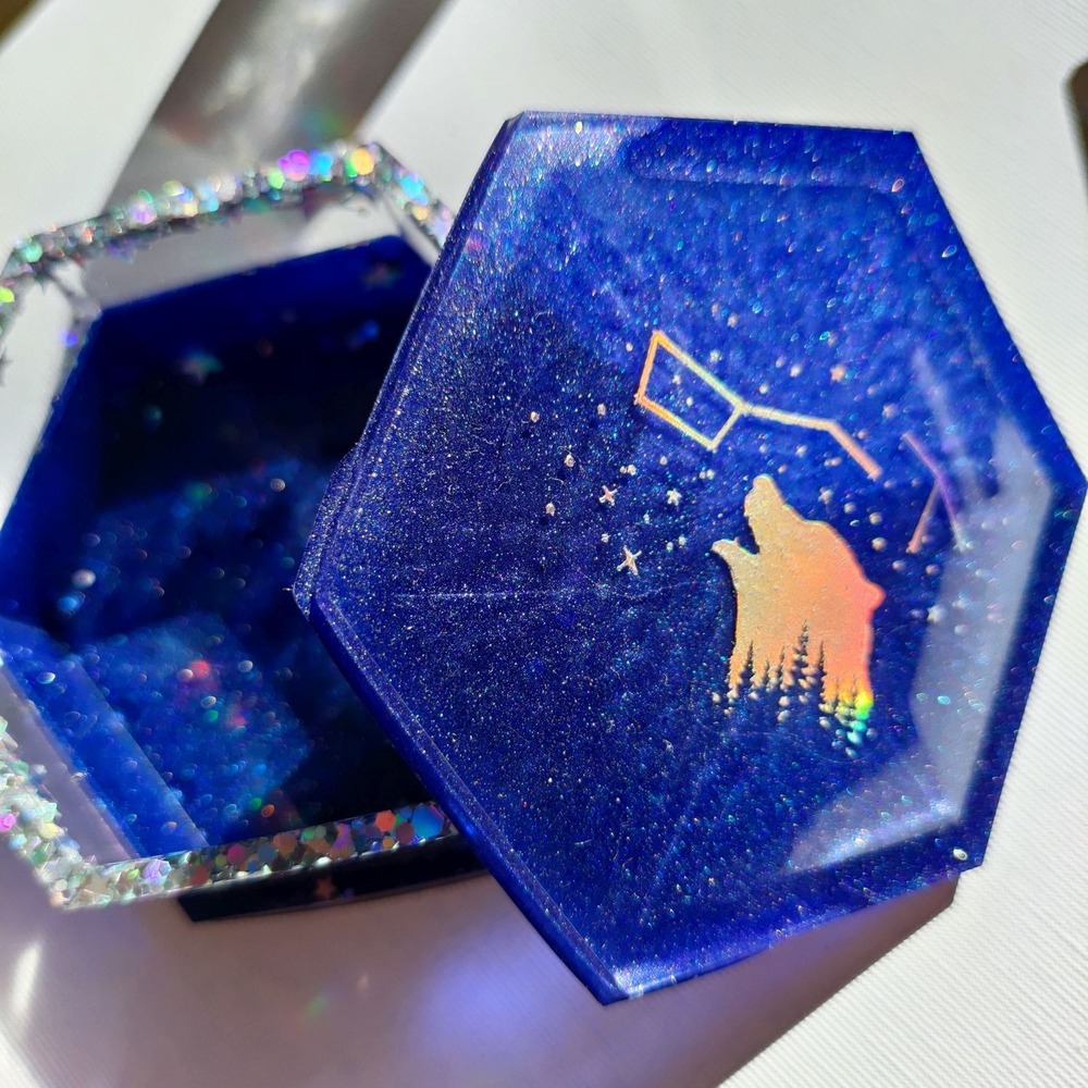 Altıgen Hologramlı Galaktik Epoksi Kutu 