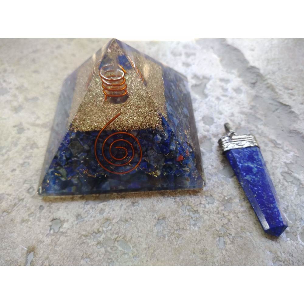 Beautiful and Powerful Large Lapis Lazuli Orgonite Pyramid with copper spirals,Reiki and Chakra Heal